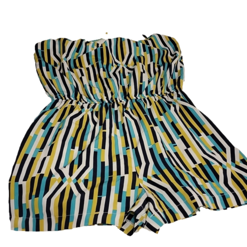 𝅺forever 21 abstract cubist print self tie romper with elastic waist size small